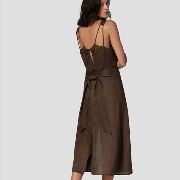 Equipment Ginette Brown Linen Sleeveless Midi Dress | 2 - Picture 3 of 11